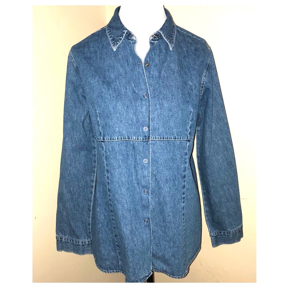 Baby Crew Long Sleeve Denim Snap Front Maternity Shirt, Sz Lg